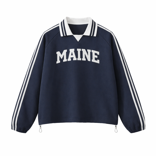 Collection 1 Maine Contrast Striped Lapel Collar Sweatshirt - Royal Blue front
