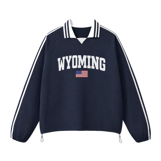 Collection 2 Wyoming Contrast Striped Lapel Collar Sweatshirt - Royal Blue front