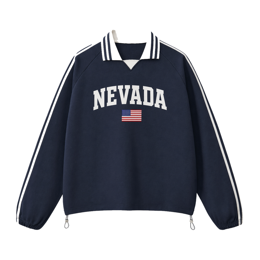 Collection 2 Nevada Contrast Striped Lapel Collar Sweatshirt - Royal Blue front