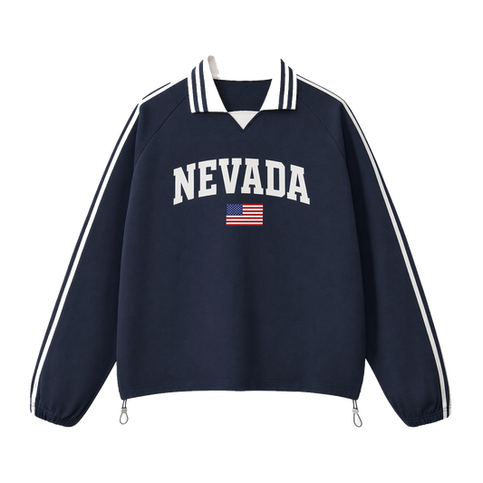 Collection 2 Nevada Contrast Striped Lapel Collar Sweatshirt - Royal Blue front