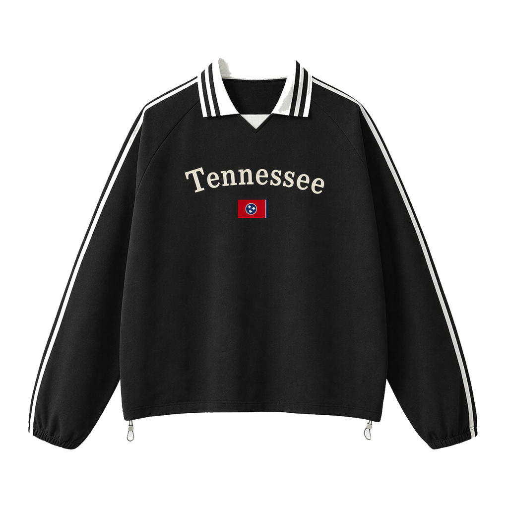 Collection 6 Tennessee Contrast Striped Lapel Collar Sweatshirt - Black front