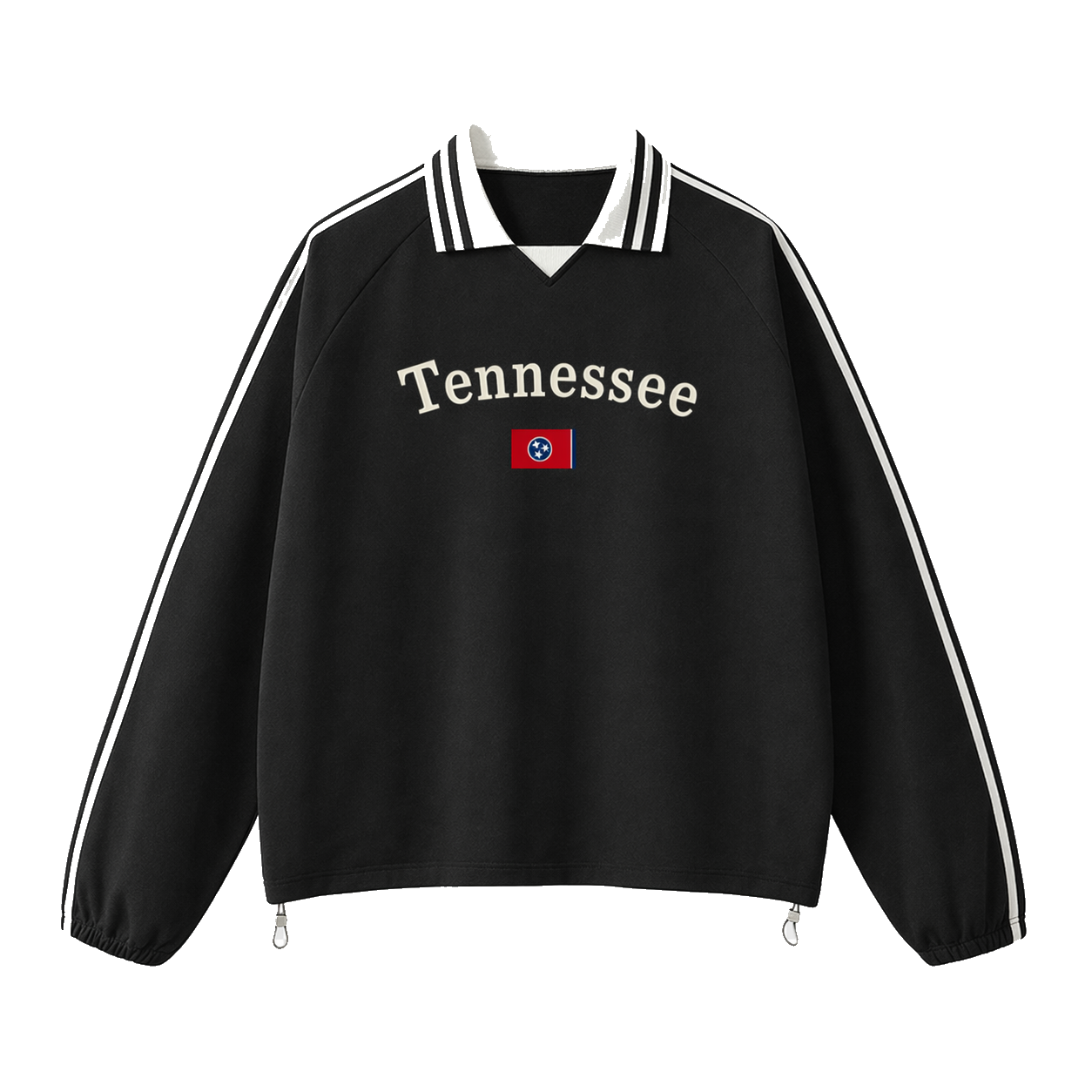 Collection 6 Tennessee Contrast Striped Lapel Collar Sweatshirt - Black front