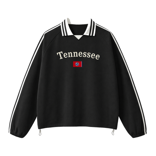 Collection 6 Tennessee Contrast Striped Lapel Collar Sweatshirt - Black front