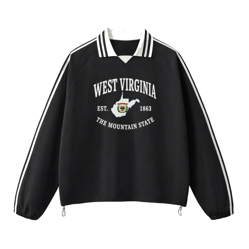 Collection 8 West Virginia Contrast Striped Lapel Collar Sweatshirt - Black front