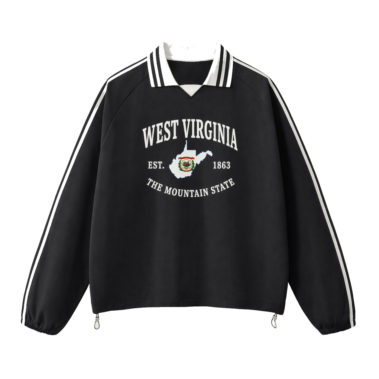 Collection 8 West Virginia Contrast Striped Lapel Collar Sweatshirt - Black front