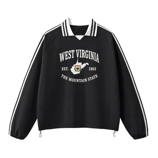 Collection 8 West Virginia Contrast Striped Lapel Collar Sweatshirt - Black front