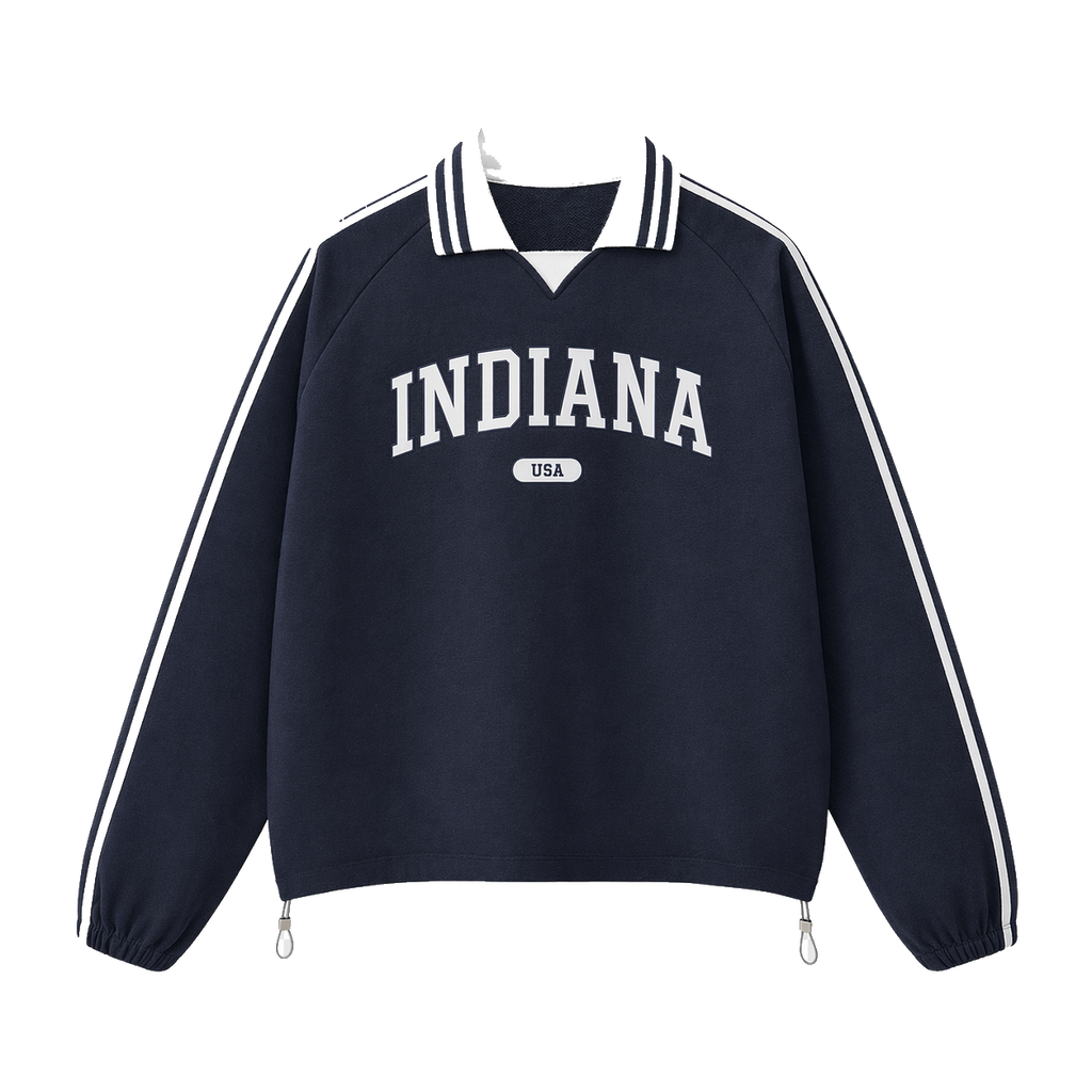 Collection 4 Indiana Contrast Striped Lapel Collar Sweatshirt - Royal Blue front
