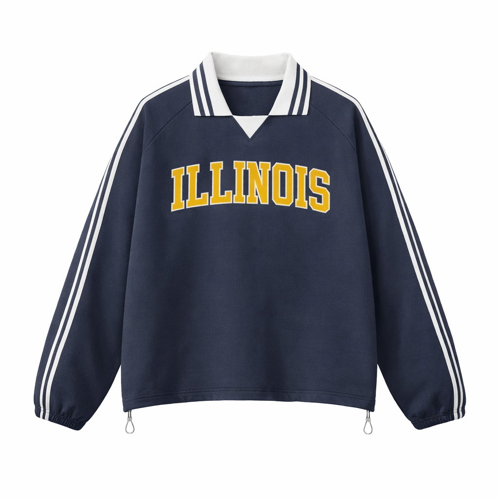 Collection 1 Illinois Contrast Striped Lapel Collar Sweatshirt - Royal Blue front