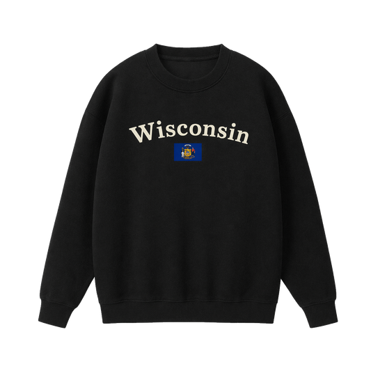 Collection 6 Wisconsin Essential Heavyweight Crewneck Sweatshirt - Black front