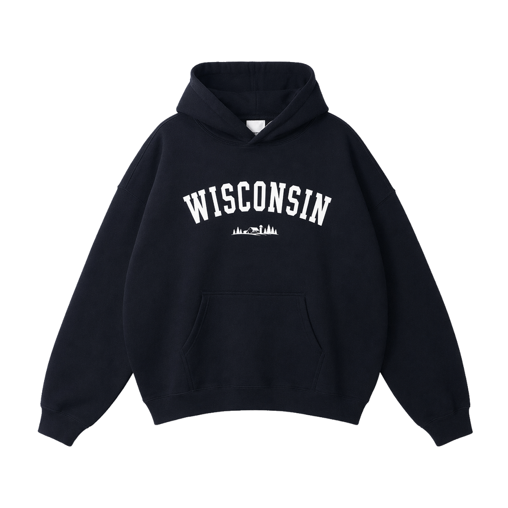 Collection 9 Wisconsin Oversize Fleeced Hoodie - Black front