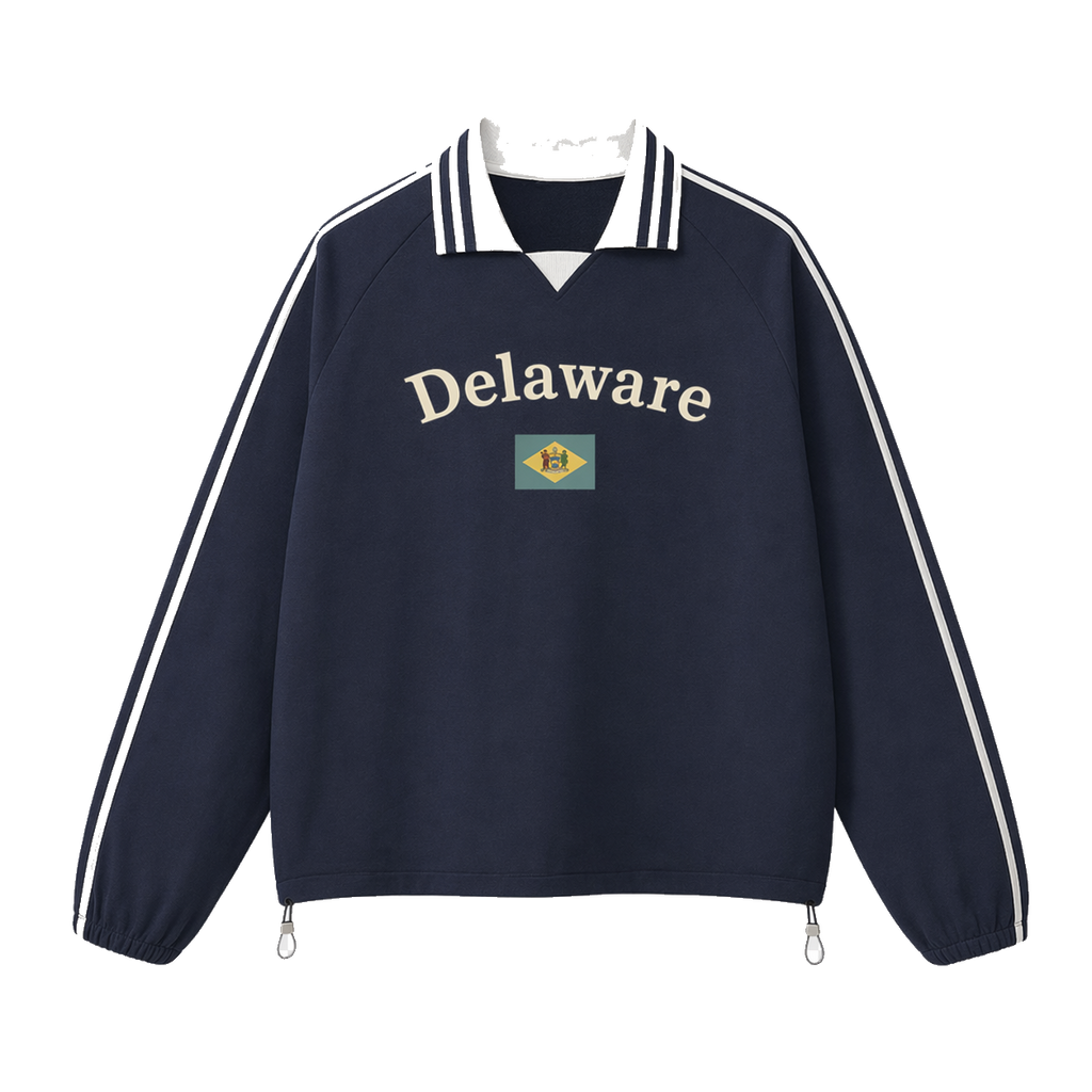 Collection 6 Delaware Contrast Striped Lapel Collar Sweatshirt - Royal Blue front