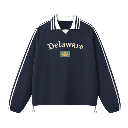 Collection 6 Delaware Contrast Striped Lapel Collar Sweatshirt - Royal Blue front