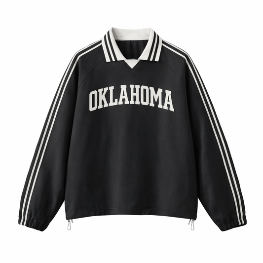 Collection 1 Oklahoma Contrast Striped Lapel Collar Sweatshirt - Black front