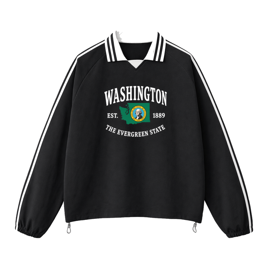 Collection 8 Washington Contrast Striped Lapel Collar Sweatshirt - Black front