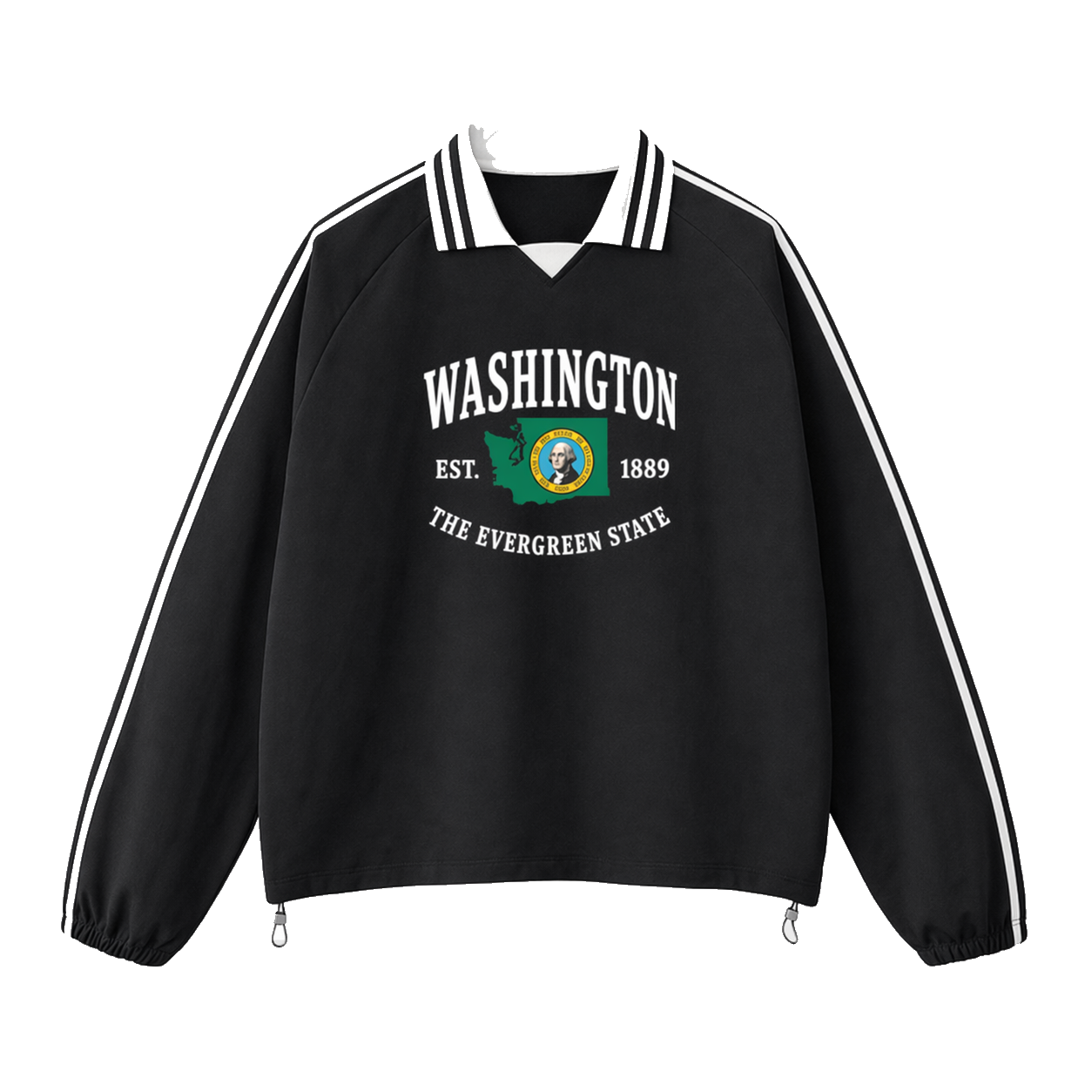 Collection 8 Washington Contrast Striped Lapel Collar Sweatshirt - Black front