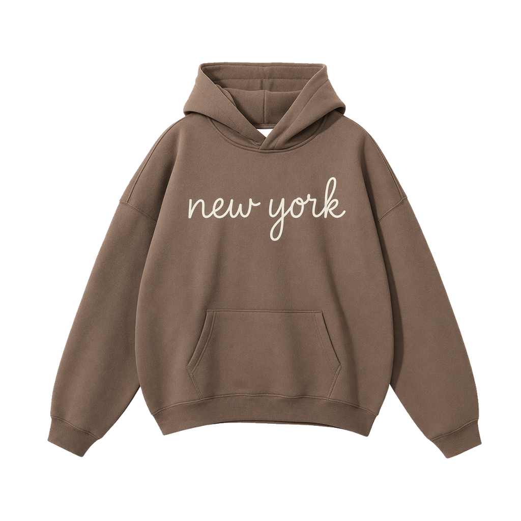 Collection 3 New York Oversize Fleeced Hoodie - Brown front