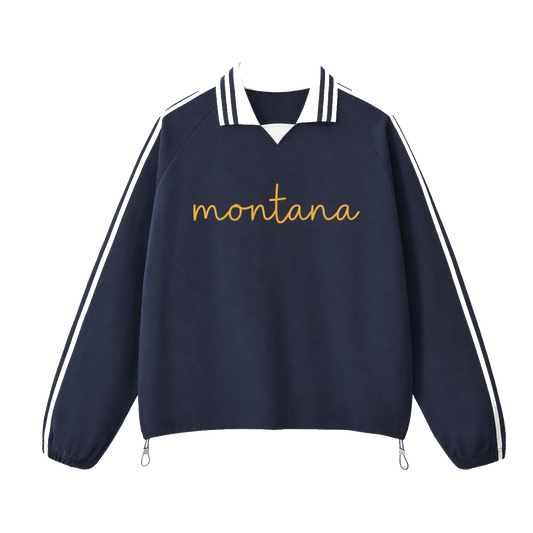 Collection 3 Montana Contrast Striped Lapel Collar Sweatshirt - Royal Blue front