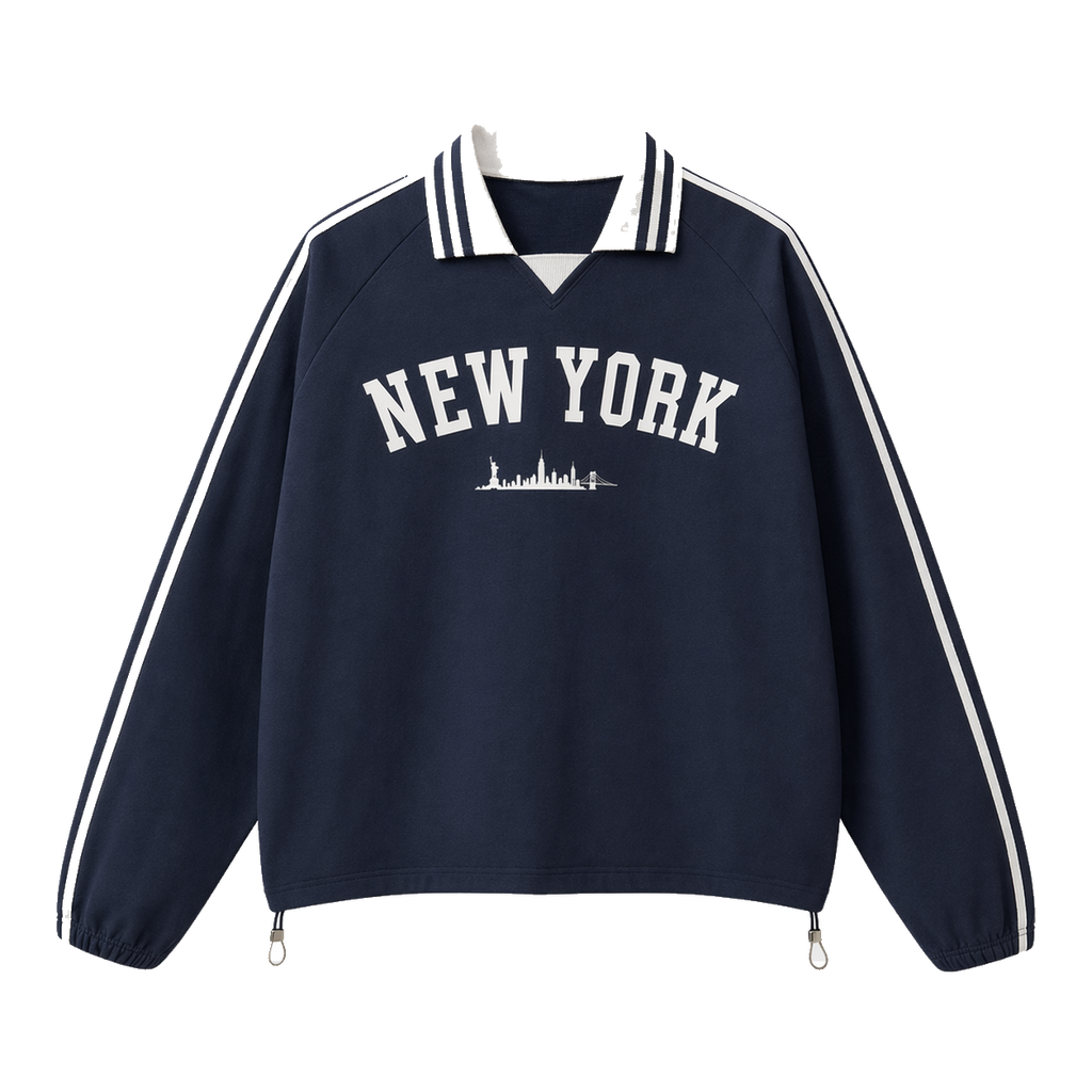 Collection 9 New York Contrast Striped Lapel Collar Sweatshirt - Royal Blue front