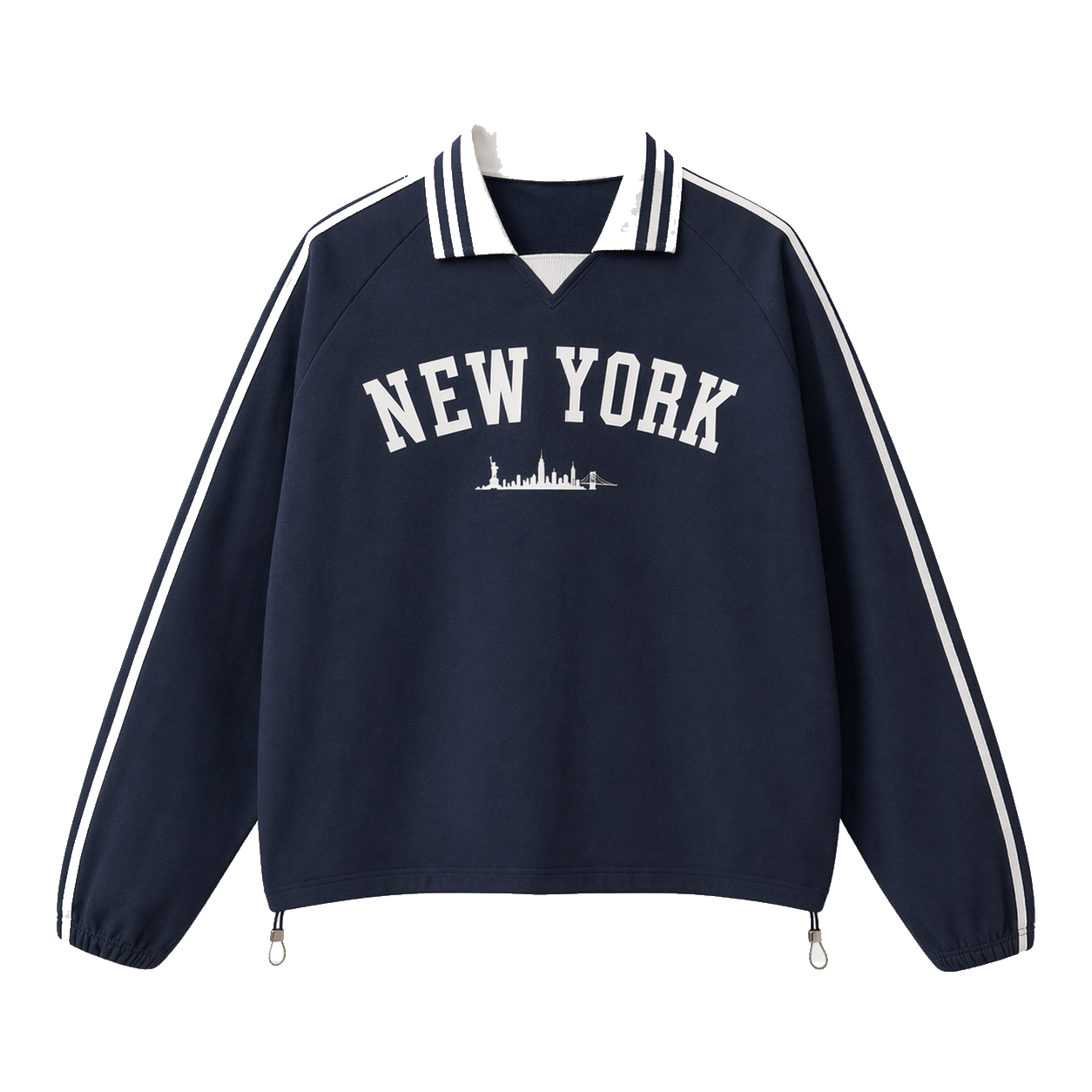 Collection 9 New York Contrast Striped Lapel Collar Sweatshirt - Royal Blue front