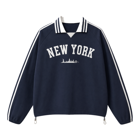 Collection 9 New York Contrast Striped Lapel Collar Sweatshirt - Royal Blue front