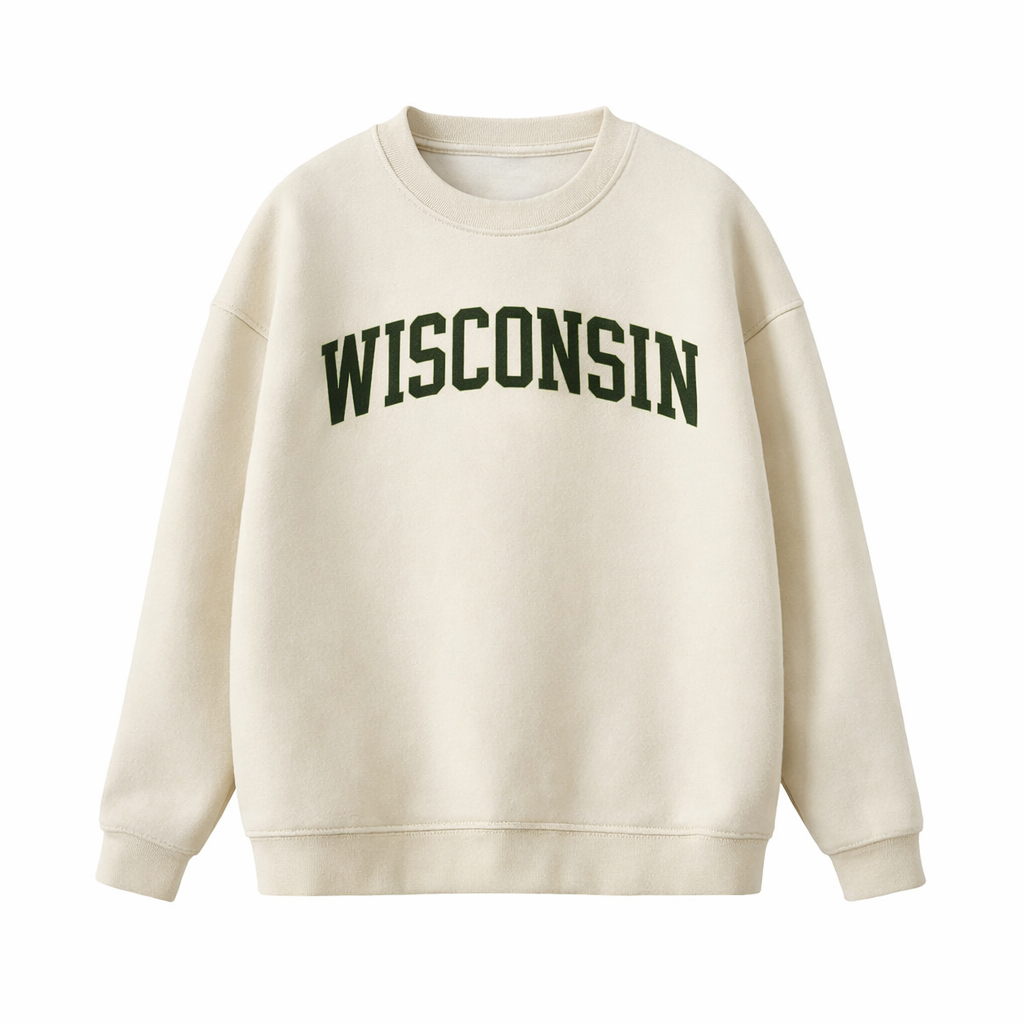 Collection 1 Wisconsin Essential Heavyweight Crewneck Sweatshirt - Cream front