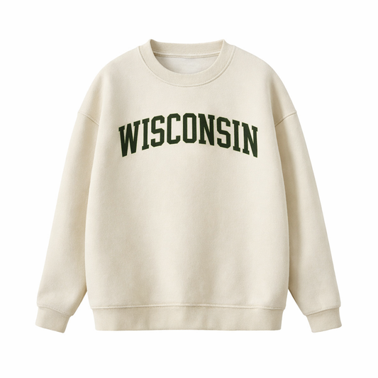 Collection 1 Wisconsin Essential Heavyweight Crewneck Sweatshirt - Cream front