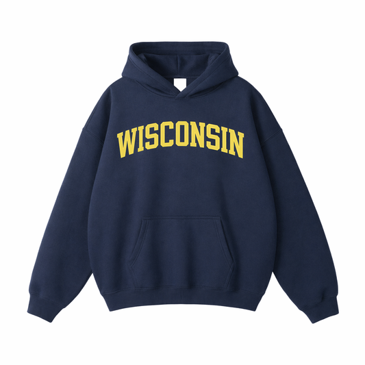 Collection 1 Wisconsin Oversize Fleeced Hoodie - Navy Blue front
