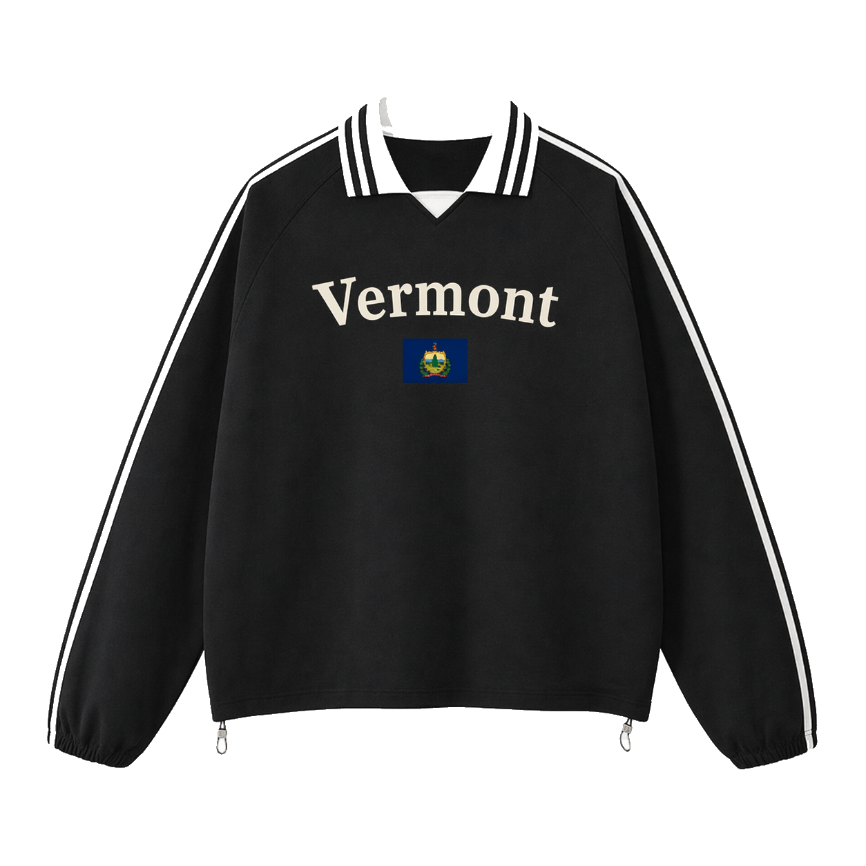 Collection 6 Vermont Contrast Striped Lapel Collar Sweatshirt - Black front