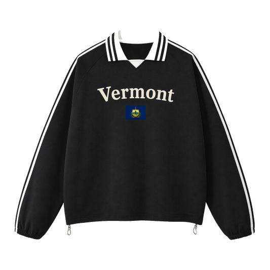 Collection 6 Vermont Contrast Striped Lapel Collar Sweatshirt - Black front