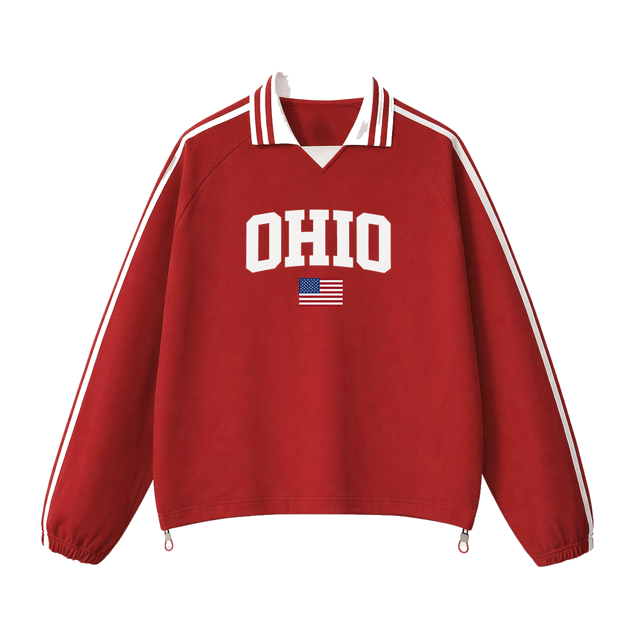 Collection 2 Ohio Contrast Striped Lapel Collar Sweatshirt - Red front