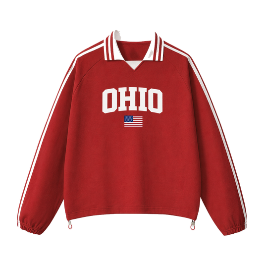 Collection 2 Ohio Contrast Striped Lapel Collar Sweatshirt - Red front