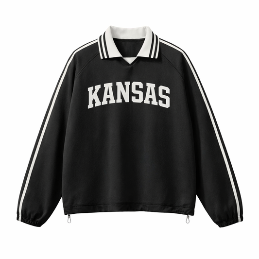 Collection 1 Kansas Contrast Striped Lapel Collar Sweatshirt - Black front