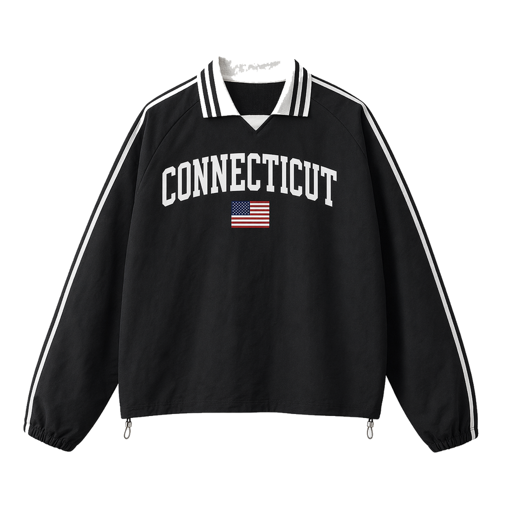 Collection 2 Connecticut Contrast Striped Lapel Collar Sweatshirt - Black front