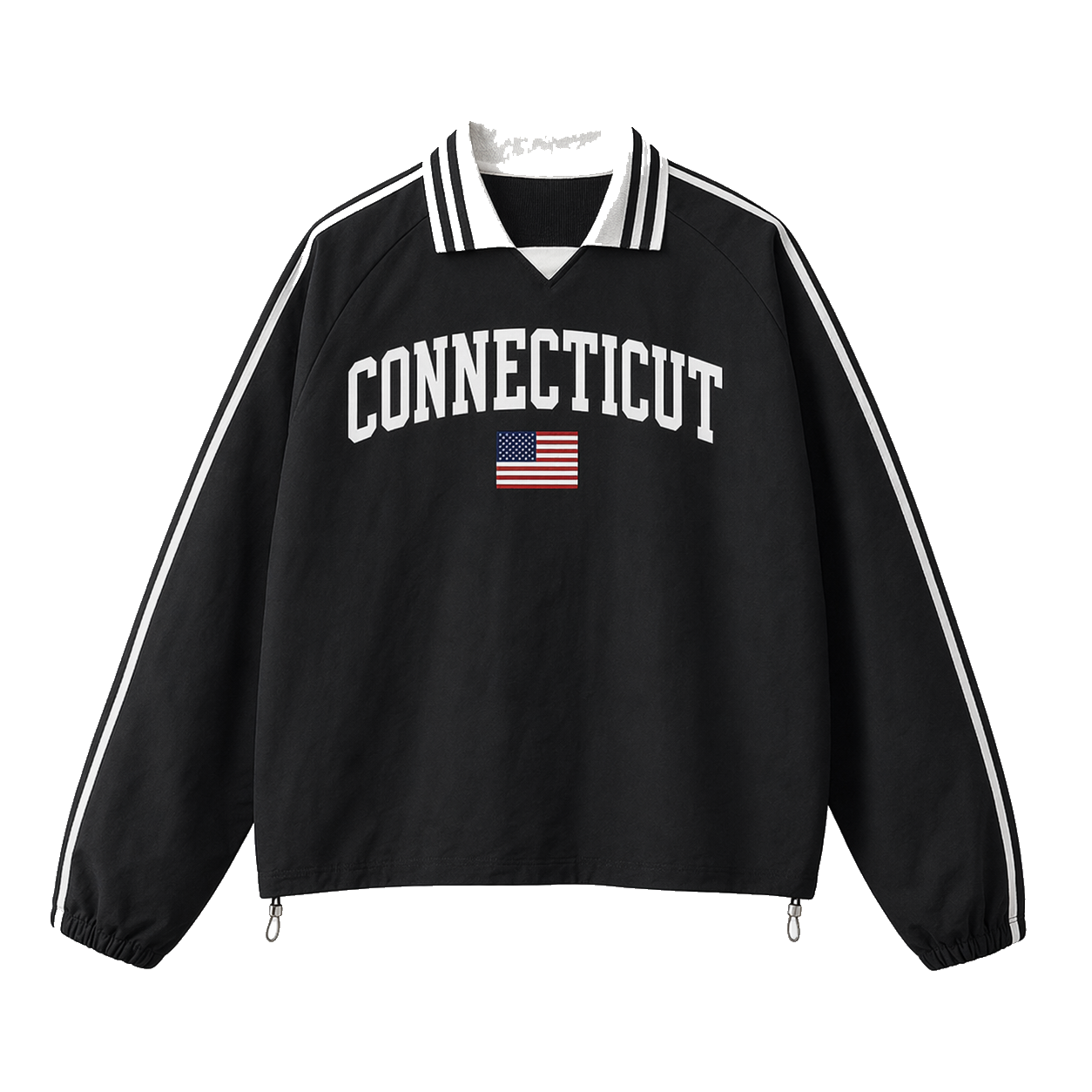Collection 2 Connecticut Contrast Striped Lapel Collar Sweatshirt - Black front