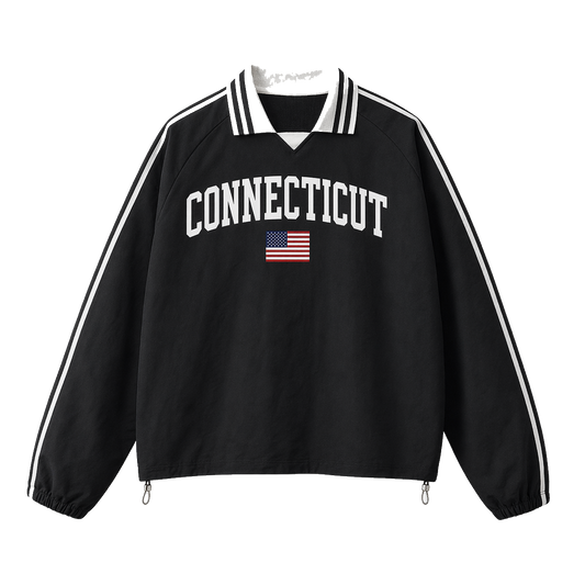 Collection 2 Connecticut Contrast Striped Lapel Collar Sweatshirt - Black front