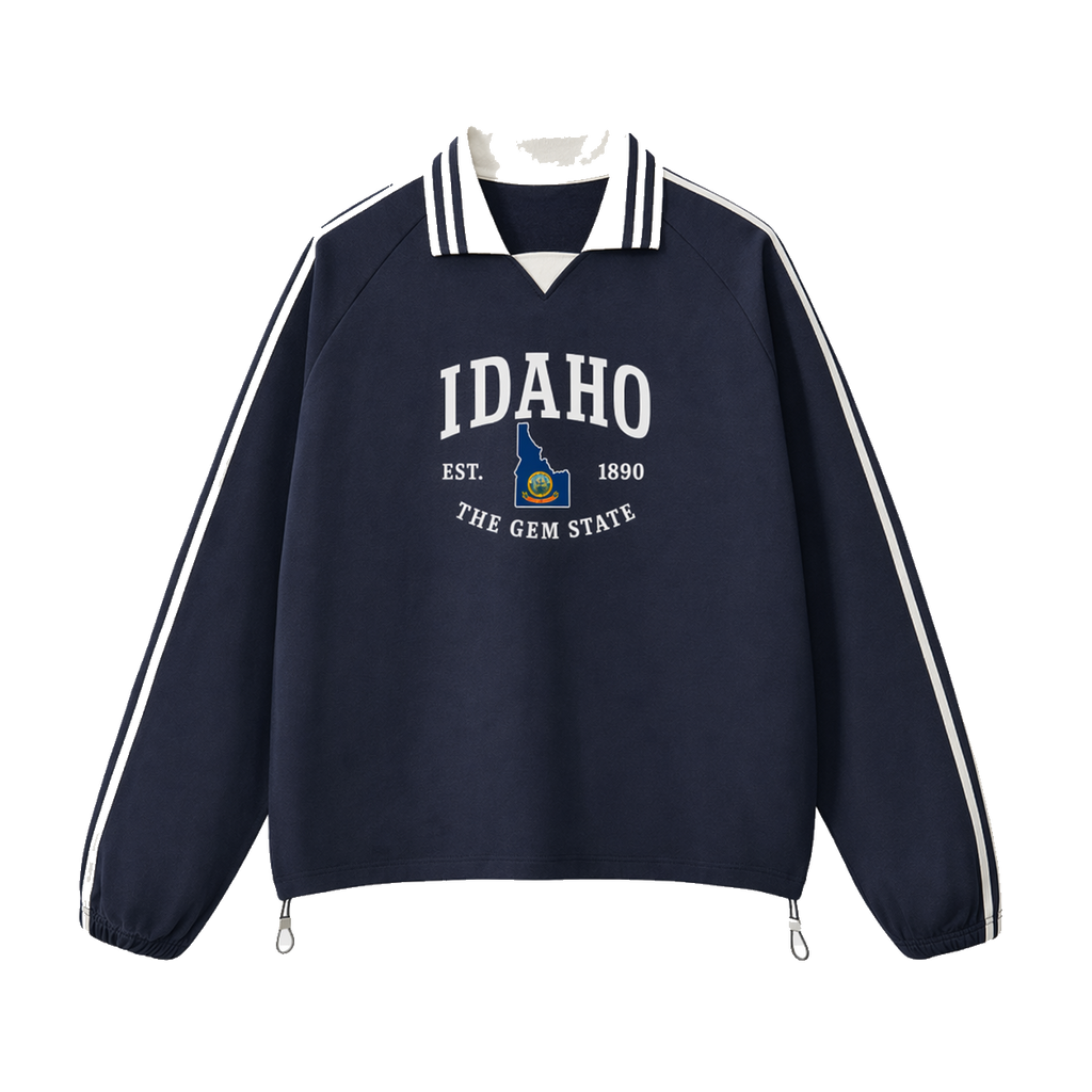 Collection 8 Idaho Contrast Striped Lapel Collar Sweatshirt - Royal Blue front