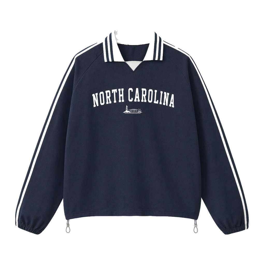 Collection 9 North Carolina Contrast Striped Lapel Collar Sweatshirt - Royal Blue front