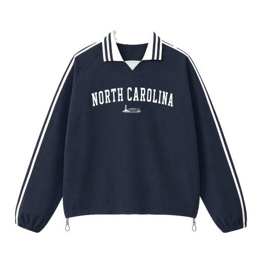 Collection 9 North Carolina Contrast Striped Lapel Collar Sweatshirt - Royal Blue front