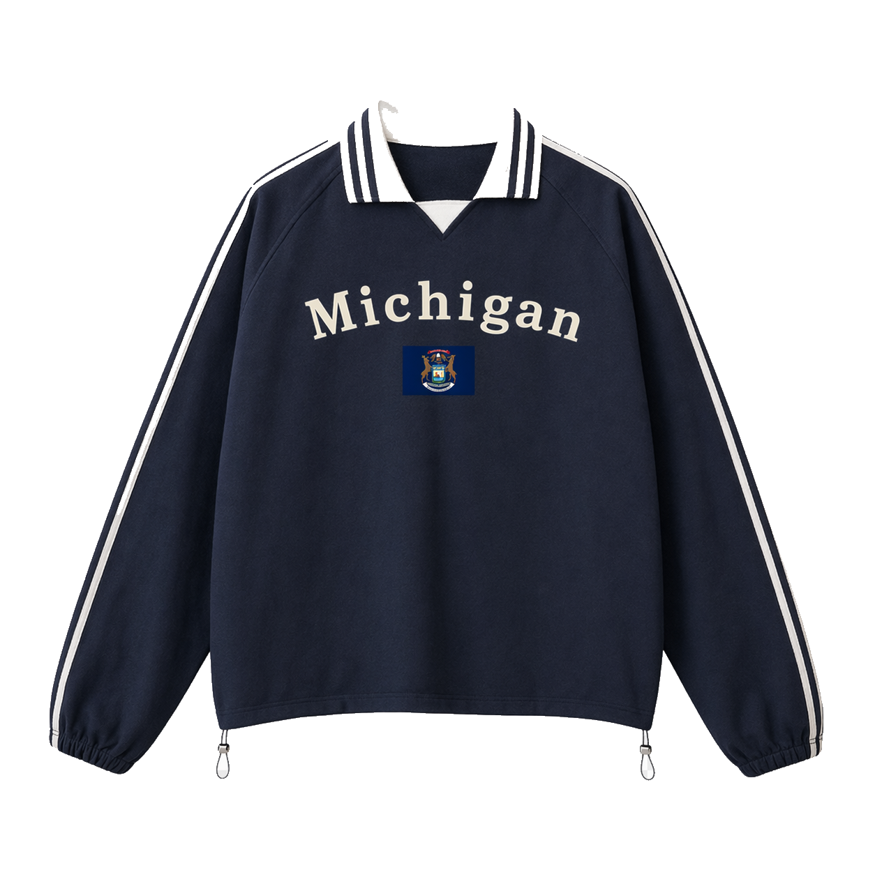 Collection 6 Michigan Contrast Striped Lapel Collar Sweatshirt - Royal Blue front