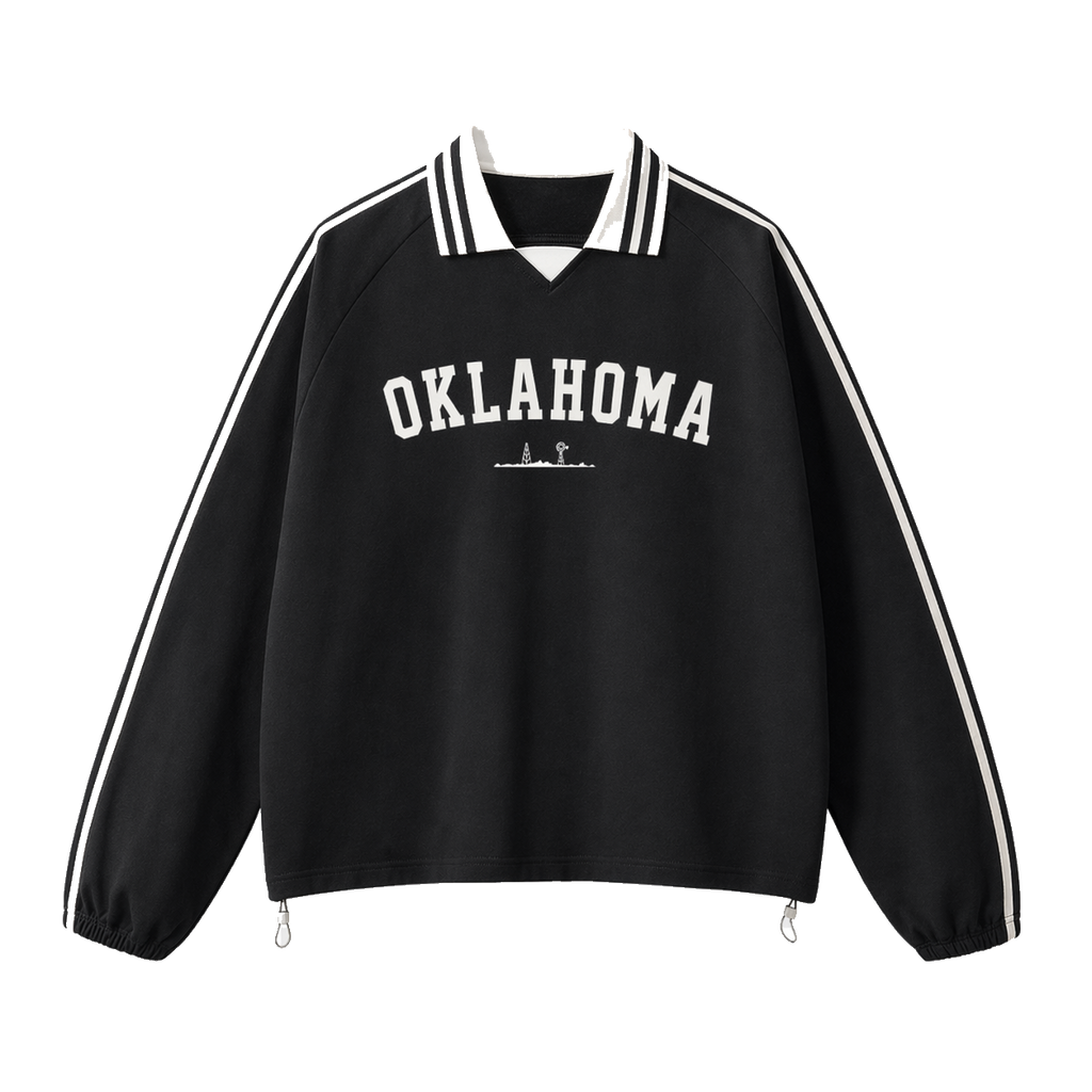 Collection 9 Oklahoma Contrast Striped Lapel Collar Sweatshirt - Black front