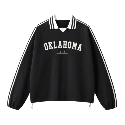 Collection 9 Oklahoma Contrast Striped Lapel Collar Sweatshirt - Black front