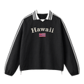 Collection 6 Hawaii Contrast Striped Lapel Collar Sweatshirt - Black front