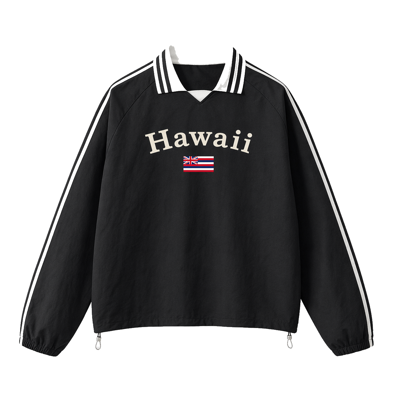 Collection 6 Hawaii Contrast Striped Lapel Collar Sweatshirt - Black front