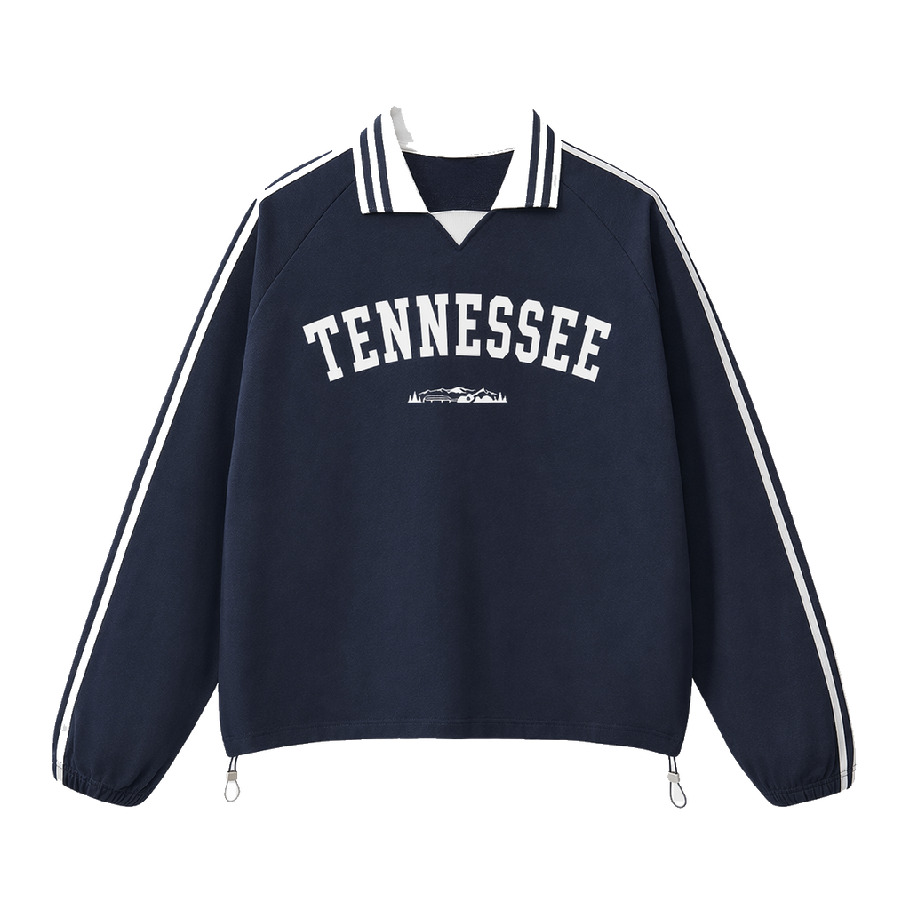Collection 9 Tennessee Contrast Striped Lapel Collar Sweatshirt - Royal Blue front