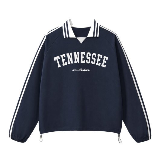 Collection 9 Tennessee Contrast Striped Lapel Collar Sweatshirt - Royal Blue front