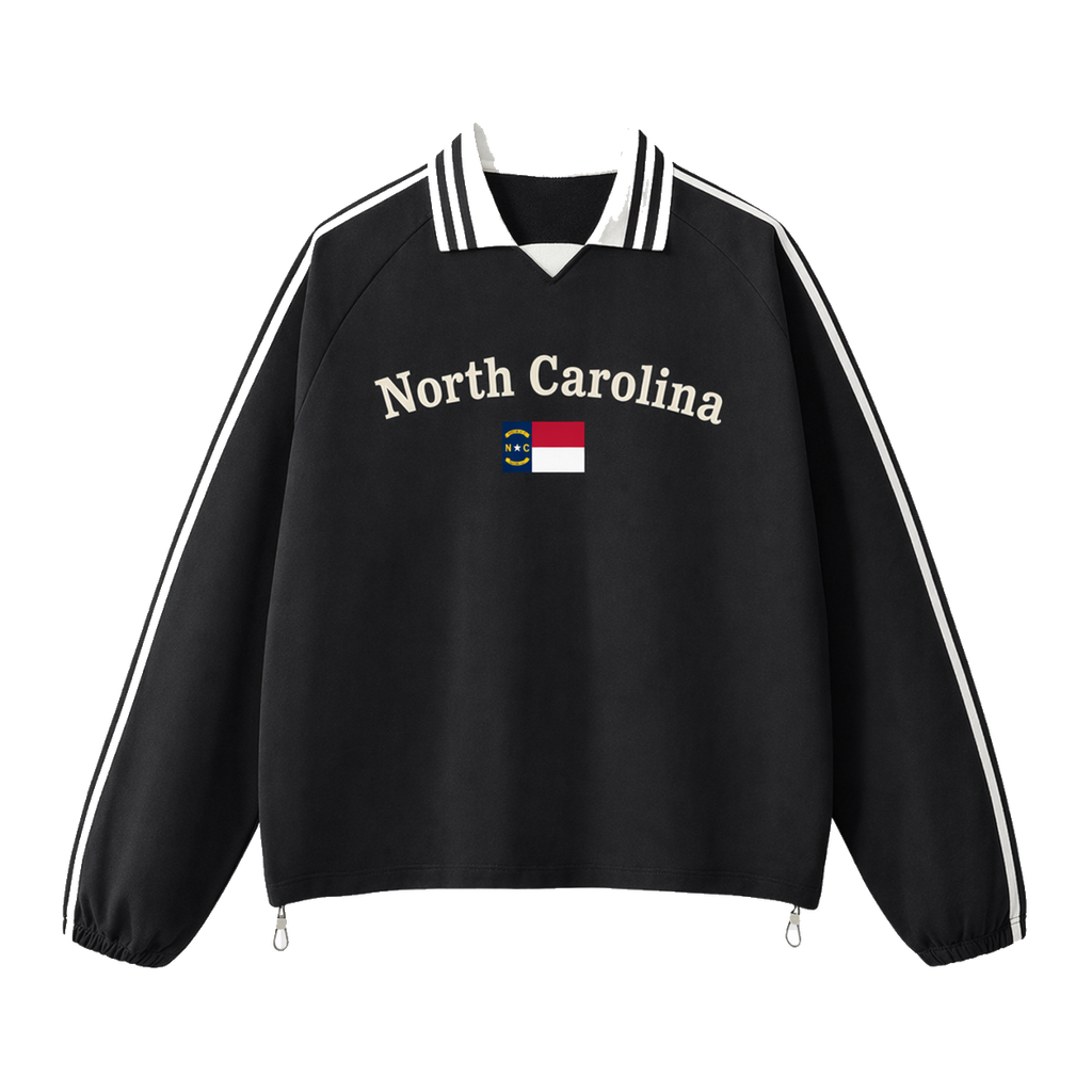 Collection 6 North Carolina Contrast Striped Lapel Collar Sweatshirt - Black front