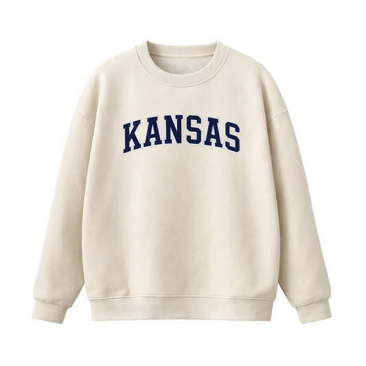 Collection 1 Kansas Essential Heavyweight Crewneck Sweatshirt - Cream front