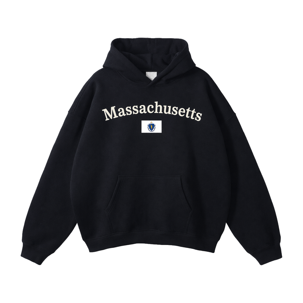 Collection 6 Massachusetts Oversize Fleeced Hoodie - Black front