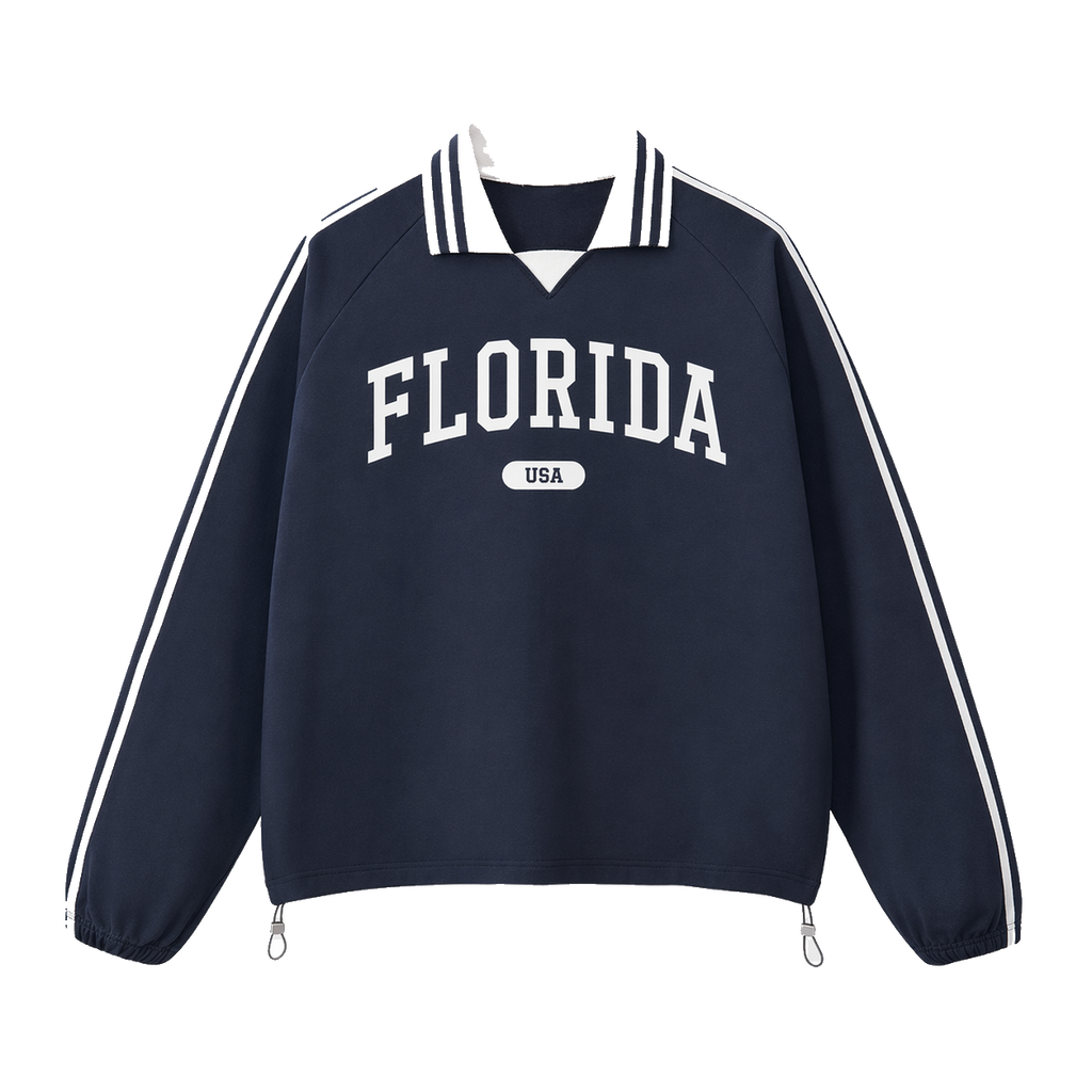 Collection 4 Florida Contrast Striped Lapel Collar Sweatshirt - Royal Blue front