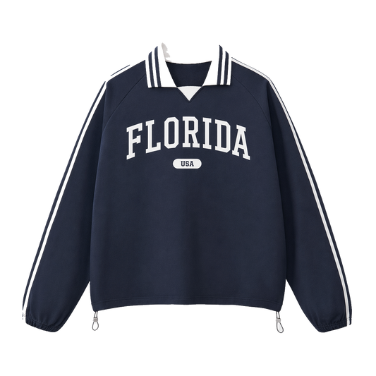 Collection 4 Florida Contrast Striped Lapel Collar Sweatshirt - Royal Blue front